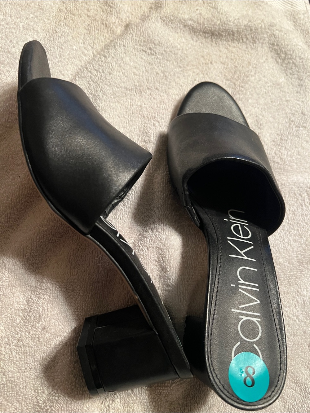Calvin Klein Black Leather Open-Back Block Heel Mules